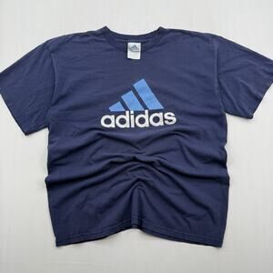 ADIDAS Made in USA Men's T Shirt Size Large Blue Classic Logo Vintage 90s Tee